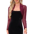 thumbnail image 1 of INSPIRE CHIC Satin Shrug for Women's Evening Dresses Mesh Formal Coverup Open Front Long Sleeve Cropped Bolero Halloween XS Burgundy, 1 of 6