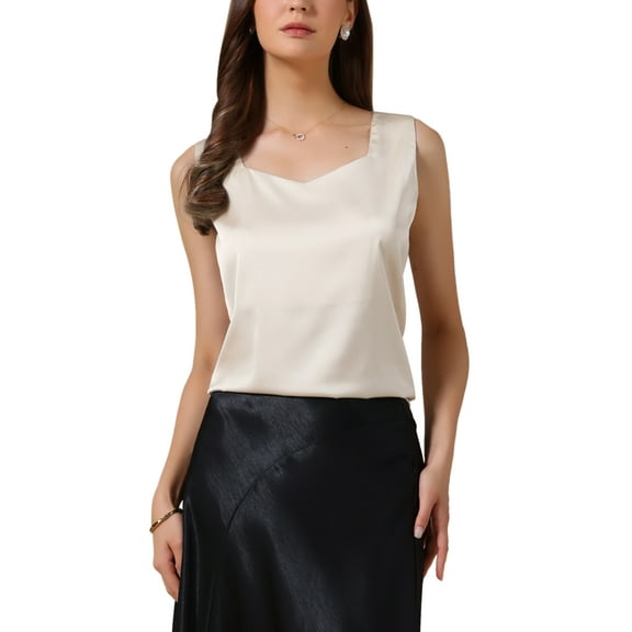 INSPIRE CHIC Satin Tank Tops for Women's V Neck Dressy Casual Sleeveless Silk Camisole Top S Champagne