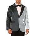 thumbnail image 1 of INSPIRE CHIC Sequin Blazers for Men's Color Block Peak Lapel Tuxedo Wedding Sparkly Suit Jacket M Black Silver, 1 of 5