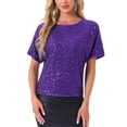 thumbnail image 1 of INSPIRE CHIC Sequin Shirt for Women's Sparkly Dolman Sleeve Party Oversize Bling Glitter Blouse L Dark Purple, 1 of 5