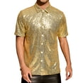 thumbnail image 1 of INSPIRE CHIC Sequin Shirts for Men's Glitter 70s Disco Shirt Button Down Short Sleeve Metallic Tops S Golden, 1 of 6