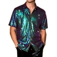 thumbnail image 1 of INSPIRE CHIC Sequin Shirts for Men's Glitter 70s Disco Shirt Button Down Short Sleeve Metallic Tops XL Green, 1 of 6