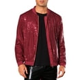 thumbnail image 1 of INSPIRE CHIC Sequin Varsity Jacket for Men's 70s Disco Zipper Party Glitter Shiny Bomber Jackets S Red, 1 of 4