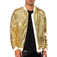 thumbnail image 1 of INSPIRE CHIC Sequin Varsity Jackets for Men's Zipper Festival Disco Sparkly Shiny Baseball Bomber Jacket M Golden, 1 of 5