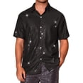 thumbnail image 1 of INSPIRE CHIC Sequins Shirts for Men's Retro Button Down Short Sleeve Party Glitter Shirt L Black, 1 of 6