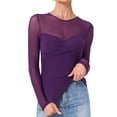 thumbnail image 1 of INSPIRE CHIC Women's Top Sheer Mesh Long Sleeve Crew Neck Double Layered Party Club See Through Tops M Dark Purple, 1 of 6