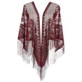 thumbnail image 1 of INSPIRE CHIC Shawls and Wraps for Evening Dresses, Lace Mesh Fringe Triangle Scarves with Tassels for Women Wedding Formal Party 74.8x28.3" Dark Wine Red, 1 of 5