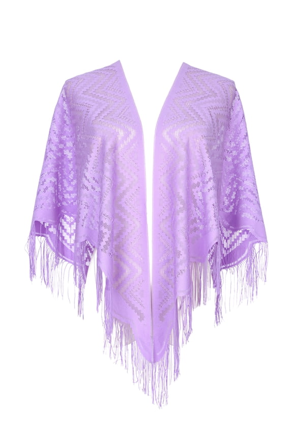 Shawls and Wraps for Evening Dresses, Lace Mesh Fringe Triangle Scarves for Wedding Formal Party 70.9"x27.6" Light Purple