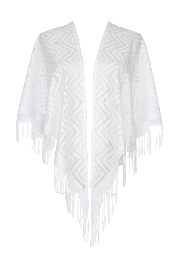 Shawls and Wraps for Evening Dresses, Lace Mesh Fringe Triangle Scarves for Wedding Formal Party 70.9"x27.6" White