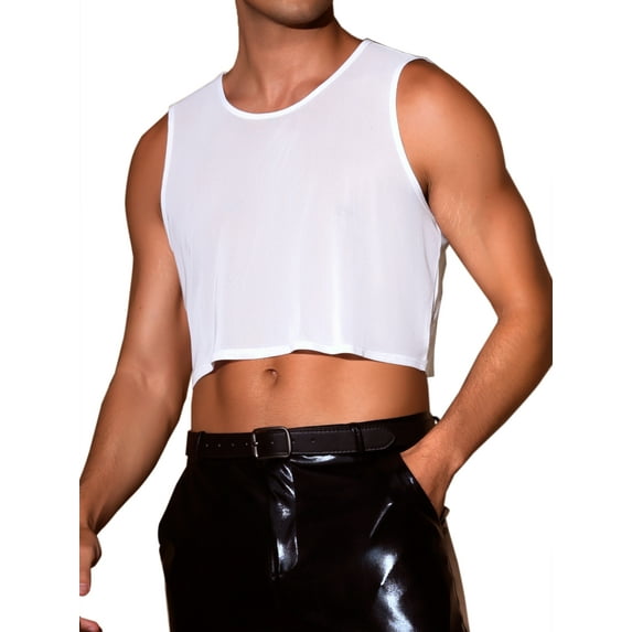 INSPIRE CHIC Men's Tank Tops Sheer Crop See-Through Design Party Sleeveless Mesh Vest XL White