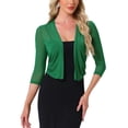 thumbnail image 1 of INSPIRE CHIC Women's Sheer Mesh Bolero Shrugs 3/4 Sleeve Lightweight Elegant Cropped Cardigan Green L, 1 of 6