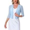 thumbnail image 1 of INSPIRE CHIC Women's Sheer Mesh Bolero Shrugs 3/4 Sleeve Lightweight Elegant Cropped Cardigan Light Blue XL, 1 of 6
