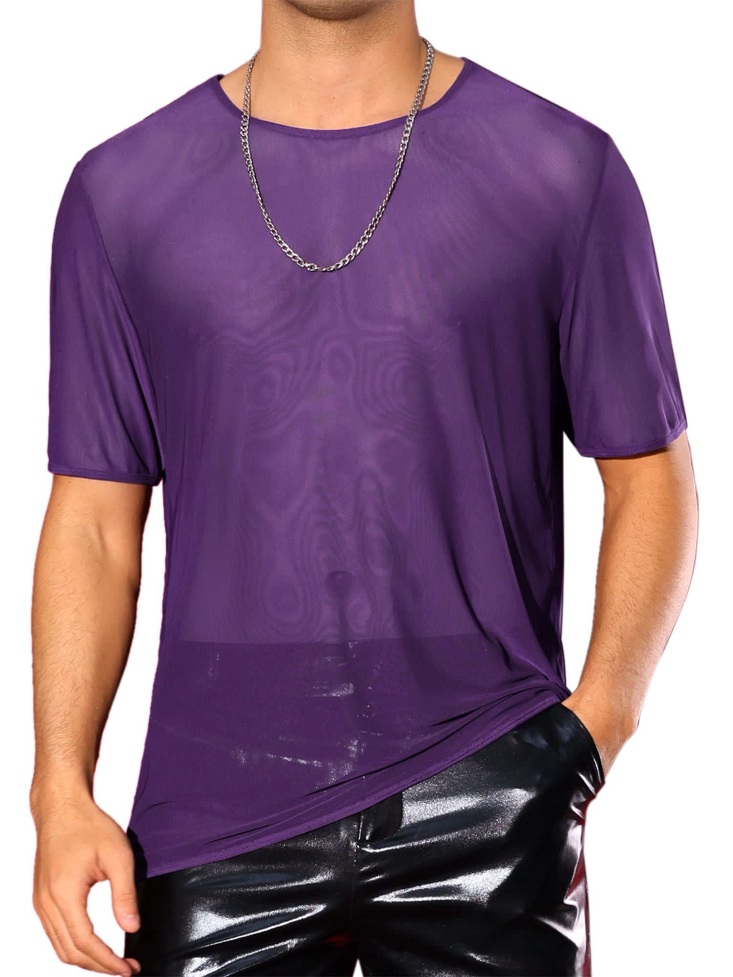 INSPIRE CHIC Sheer Mesh T-Shirt for Men's Short Sleeve Tee Top