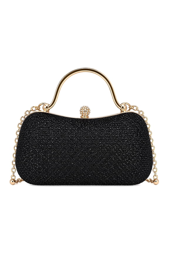 Shiny Rhinestone Box Clutch Bag for Women Versatile Evening Handbag with Removable Chain Strap Black
