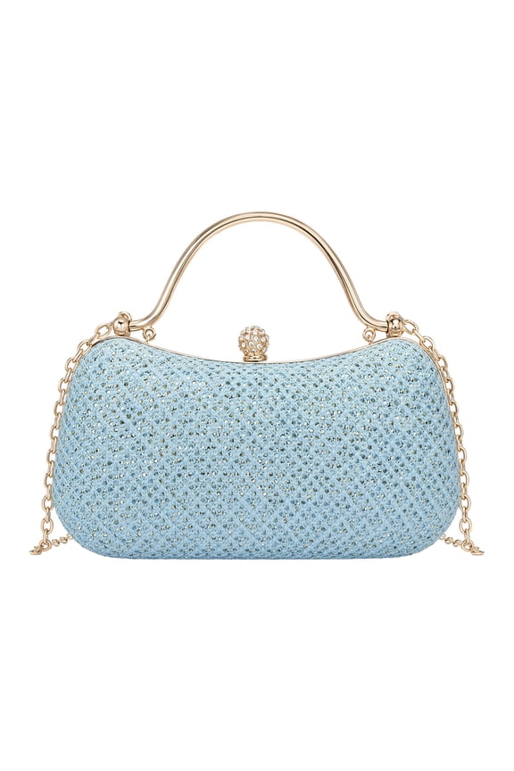 Shiny Rhinestone Box Clutch Bag for Women Versatile Evening Handbag with Removable Chain Strap Blue