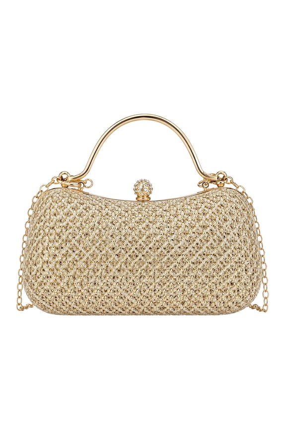 Shiny Rhinestone Box Clutch Bag for Women Versatile Evening Handbag with Removable Chain Strap Gold