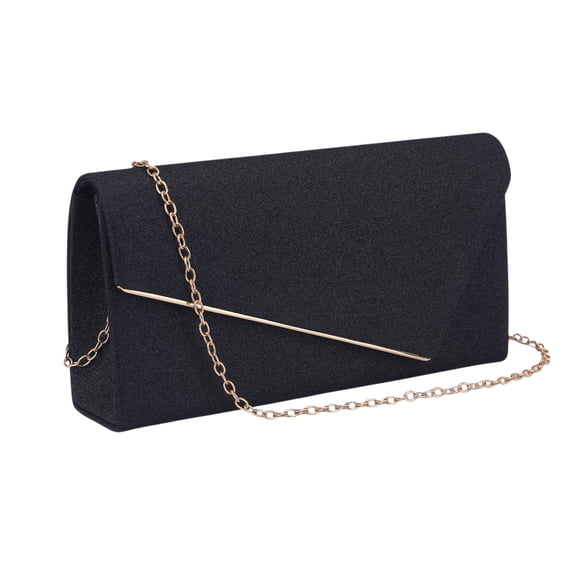 INSPIRE CHIC Shiny Sequin Clutch Purses Formal Envelope Bag with Chain for Women Black