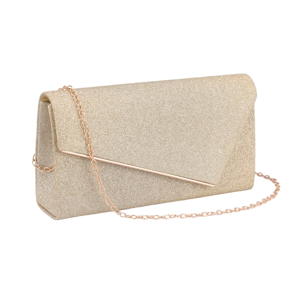 INSPIRE CHIC Shiny Sequin Clutch Purses Formal Envelope Bag with Chain for Women Gold