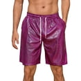 thumbnail image 1 of INSPIRE CHIC Shiny Shorts for Men's Metallic Drawstring Nightclub Disco Glitter Party Plaid Short Pants 36 Rose Red, 1 of 5