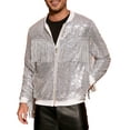 thumbnail image 1 of INSPIRE CHIC Shiny Varsity Jacket for Men's Zipper 70s Disco Sparkly Sequins Baseball Bomber Jackets M Silver, 1 of 5