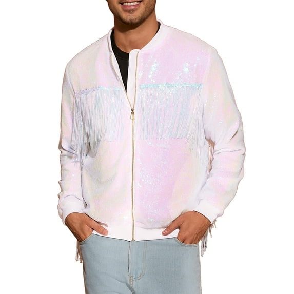 INSPIRE CHIC Shiny Varsity Jacket for Men's Zipper 70s Disco Sparkly Sequins Baseball Bomber Jackets S Holographic