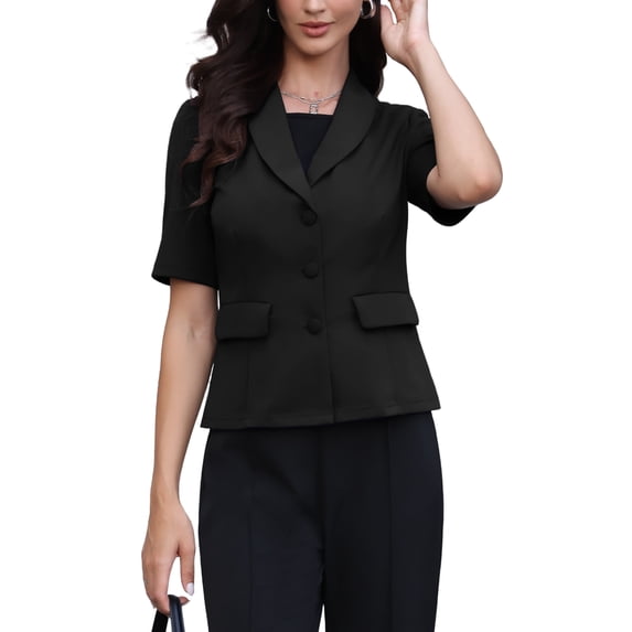 INSPIRE CHIC Short Sleeve Blazer for Women Summer Button Business Casual Office Work Suit Jacket S Black