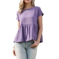 thumbnail image 1 of INSPIRE CHIC Short Sleeve Blouse for Women Casual Round Neck Ruffle Flowy Spring Summer Going Out Blouses Top XS Purple, 1 of 6