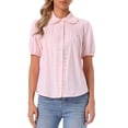 thumbnail image 1 of INSPIRE CHIC Short Sleeve Cotton Blouse for Women's Peter Pan Collar Button Up Crochet Panel Top L Light Pink, 1 of 6