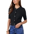 thumbnail image 1 of INSPIRE CHIC Short Sleeve Summer Cardigan for Women Cable Knit Button Down Crew Neck Trendy Sweater Crop Top S Black, 1 of 6
