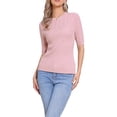 thumbnail image 1 of INSPIRE CHIC Short Sleeve Sweaters for Women's Crew Neck Dressy Casual Work Pullover Shirt 2025 Fall Outfits M Pink, 1 of 6