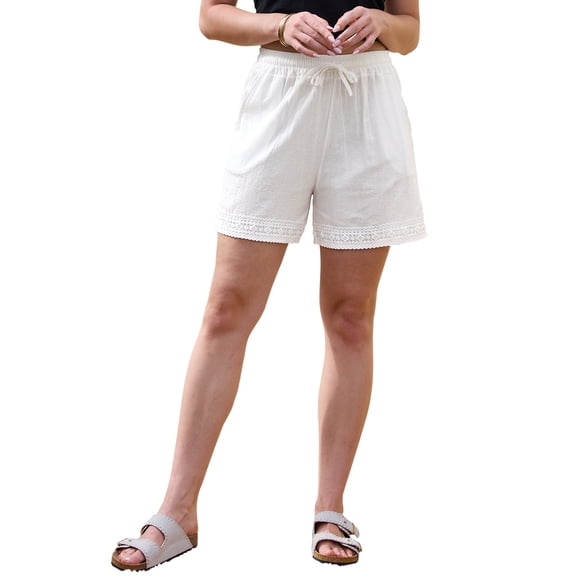 INSPIRE CHIC Shorts for Women's Casual Summer Elastic High Waisted Drawstring Wide Leg Shorts with Pockets XS White