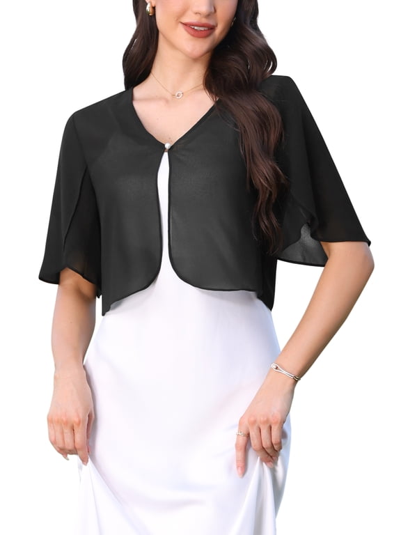 Shrugs for Women's Ruffle Short Sleeve Open Front Bolero Summer Cropped Cardigan for Dress XL Black