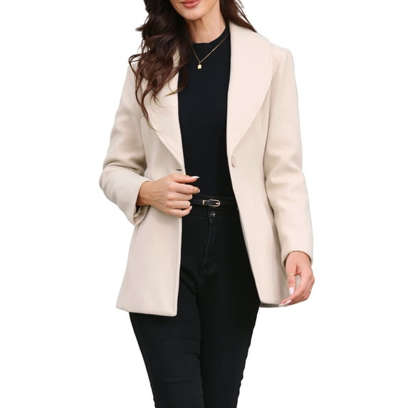 INSPIRE CHIC Single Breasted Coat for Women's Shawl Collar A Line Outerwear Winter Jacket Pea Trench Coats with Belt L Beige