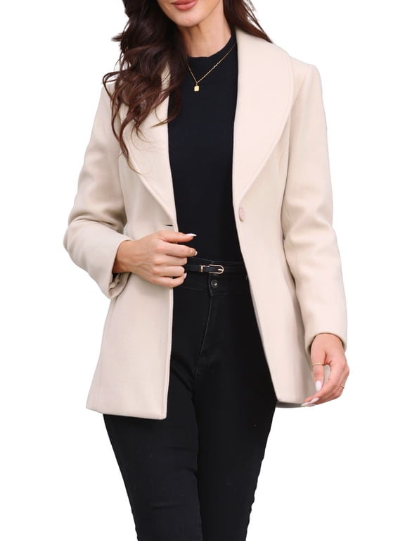 Trench Coats with Belt for Women's Shawl Collar A Line Outerwear Winter Jacket Pea Single Breasted Coat L Beige