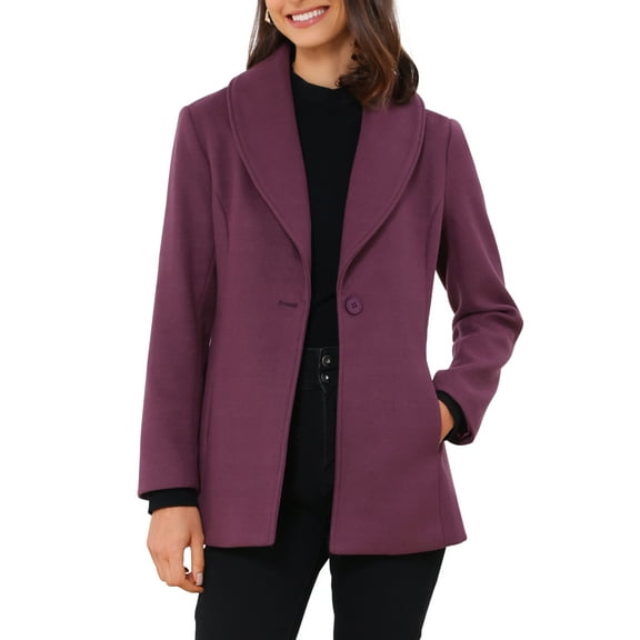 INSPIRE CHIC Single Breasted Coat for Women's Shawl Collar A Line Outerwear Winter Jacket Pea Trench Coats with Belt XL Purple
