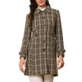 thumbnail image 1 of INSPIRE CHIC Single Breasted Pea Coat for Women's Plaid Winter Trench Outerwear L Coffee, 1 of 6
