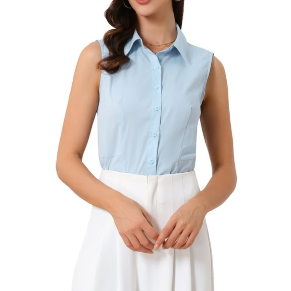 INSPIRE CHIC Sleeveless Collared Business Work Bodysuit Tops for Women's Button Down Leotard Shirt S Light Blue