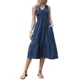 thumbnail image 1 of INSPIRE CHIC Sleeveless Dress for Women V Neck Smocked A Line Summer Casual Tiered Midi Dresses S Dark Blue, 1 of 6