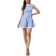thumbnail image 1 of INSPIRE CHIC Sleeveless Gingham Romper for Women's Checks Lace Trim Smocked Waist Short Jumpsuits XS Light Blue, 1 of 6
