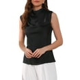 thumbnail image 1 of INSPIRE CHIC Sleeveless Satin Tank Tops for Women Mock Cowl Neck Ruched Dressy Casual Blouse XL Black, 1 of 6