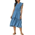 thumbnail image 1 of INSPIRE CHIC Sleeveless Summer Dress for Women's Casual V Neck Ruffled Belted Sundress A Line Dresses XS Blue, 1 of 6
