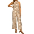 thumbnail image 1 of INSPIRE CHIC Sleevless Boho Jumpsuit for Women's Tie Halter Neck Belt Slit Side Long Wide Leg Pants XS Khaki, 1 of 6