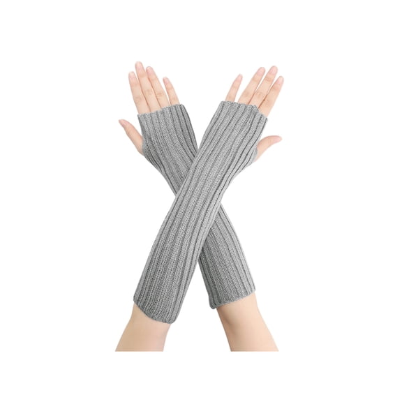 INSPIRE CHIC Solid Color Knit Arm Warmers Fingerless Gloves Elbow Long Knitted Cover for Winter One Size Gray