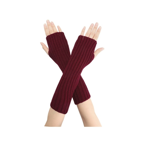 INSPIRE CHIC Solid Color Knit Arm Warmers Fingerless Gloves Elbow Long Knitted Cover for Winter One Size Wine Red