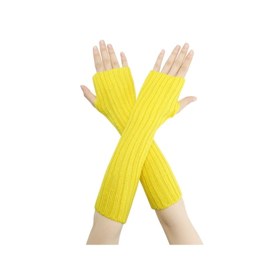 INSPIRE CHIC Solid Color Knit Arm Warmers Fingerless Gloves Elbow Long Knitted Cover for Winter One Size Yellow