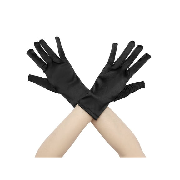 INSPIRE CHIC Solid Color Satin Full Finger Gloves Wrist Length Short Gloves for Women Black One Size