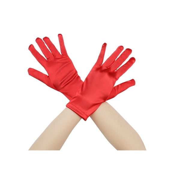 INSPIRE CHIC Solid Color Satin Full Finger Gloves Wrist Length Short Gloves for Women Red One Size
