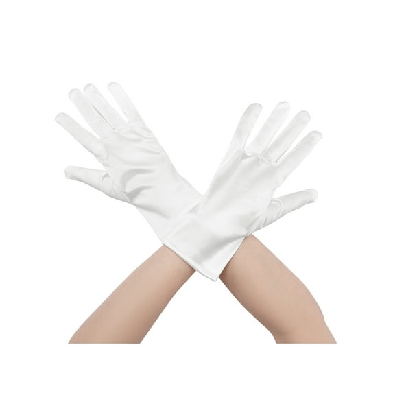 INSPIRE CHIC Solid Color Satin Full Finger Gloves Wrist Length Short Gloves for Women White One Size
