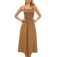 thumbnail image 1 of INSPIRE CHIC Spaghetti Strap Dress for Women Smocked A Line Swing Flowy Summer Beach Midi Dresses S Brown, 1 of 6
