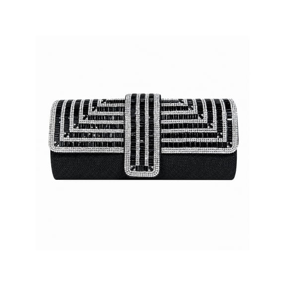 INSPIRE CHIC Sparkly Rhinestone Evening Clutch for Women,Envelope Style Handbag with Silver Chain Strap Black